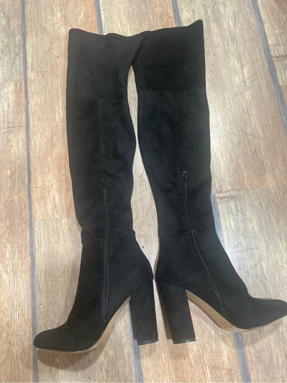 ALDO Black Faux Suede Over-the-Knee Stretch Block Heel Boots Size 8
